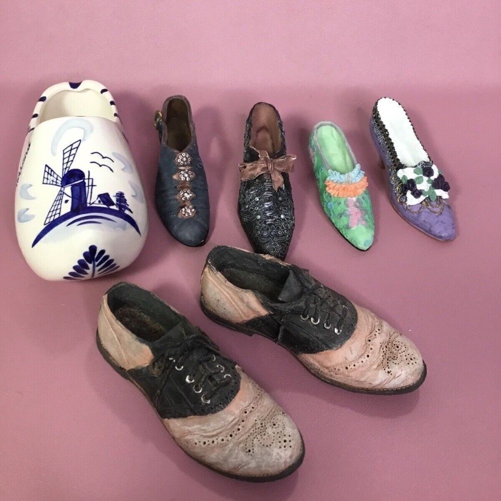 VTG Lot‎ Of 7 Collectible Miniature Shoes Lot Resin High Heels Moccasins Deft